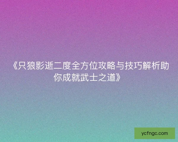 《只狼影逝二度全方位攻略与技巧解析助你成就武士之道》